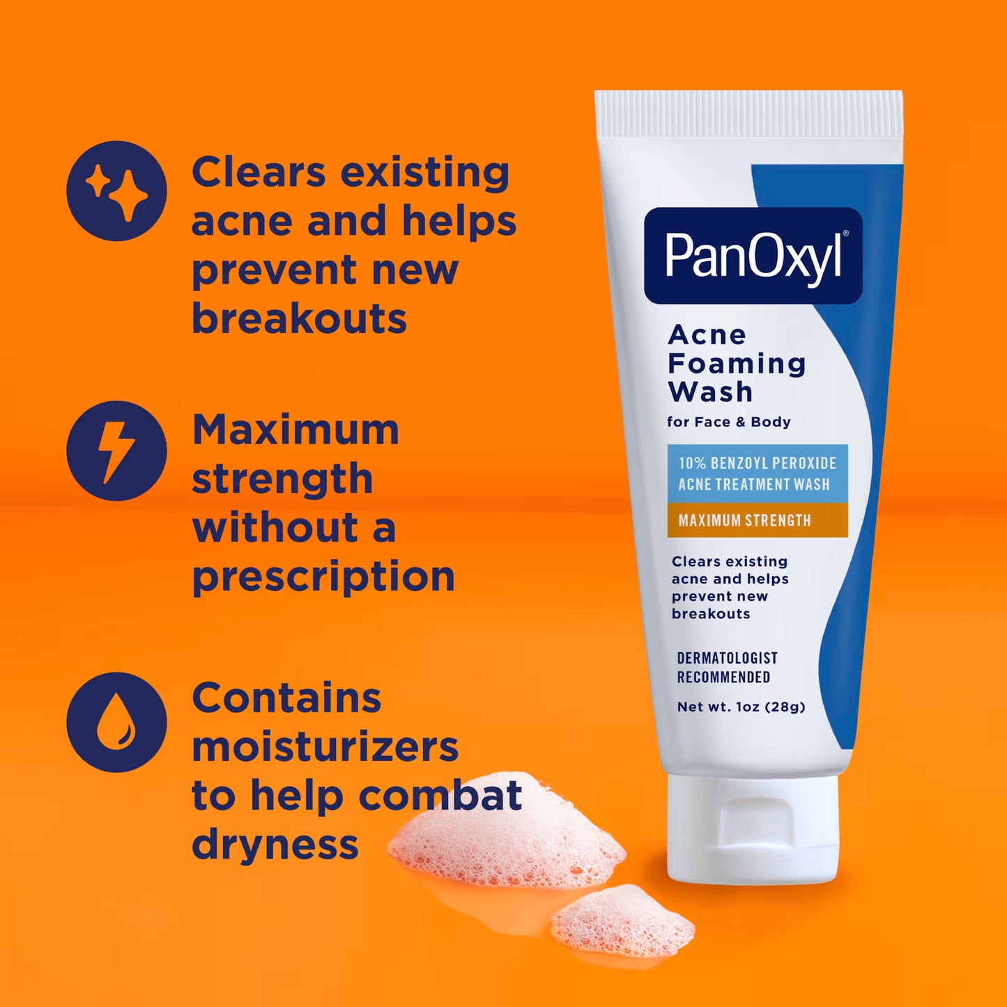 PanOxyl, Acne Foaming Wash, For Face & Body, Maximum Strength, 1 oz (28 g)